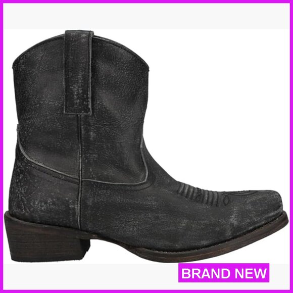 Distressed Snip Toe Ankle Boots Vintage Western Casual Low Heel Pull On